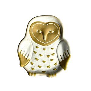 Ceramic Owl Shaped Spoon Rest 6" Beige & White